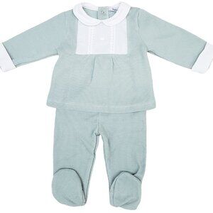 Babidu Canutillo Pintuck Shirt Footie Pant Set - Green - NEW